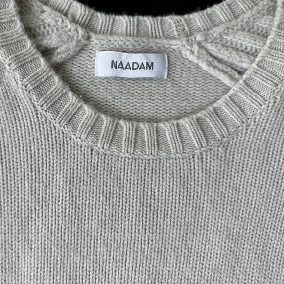 Naadam Women's Hand Knit Cable Sleeve Wool Cashmere Crewneck, Size Small - Picture 12 of 13
